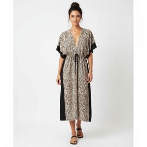 Jessica Simpson Animal Print Midi Plunge Side‎ Slit Swim Cover Tunic Dress M